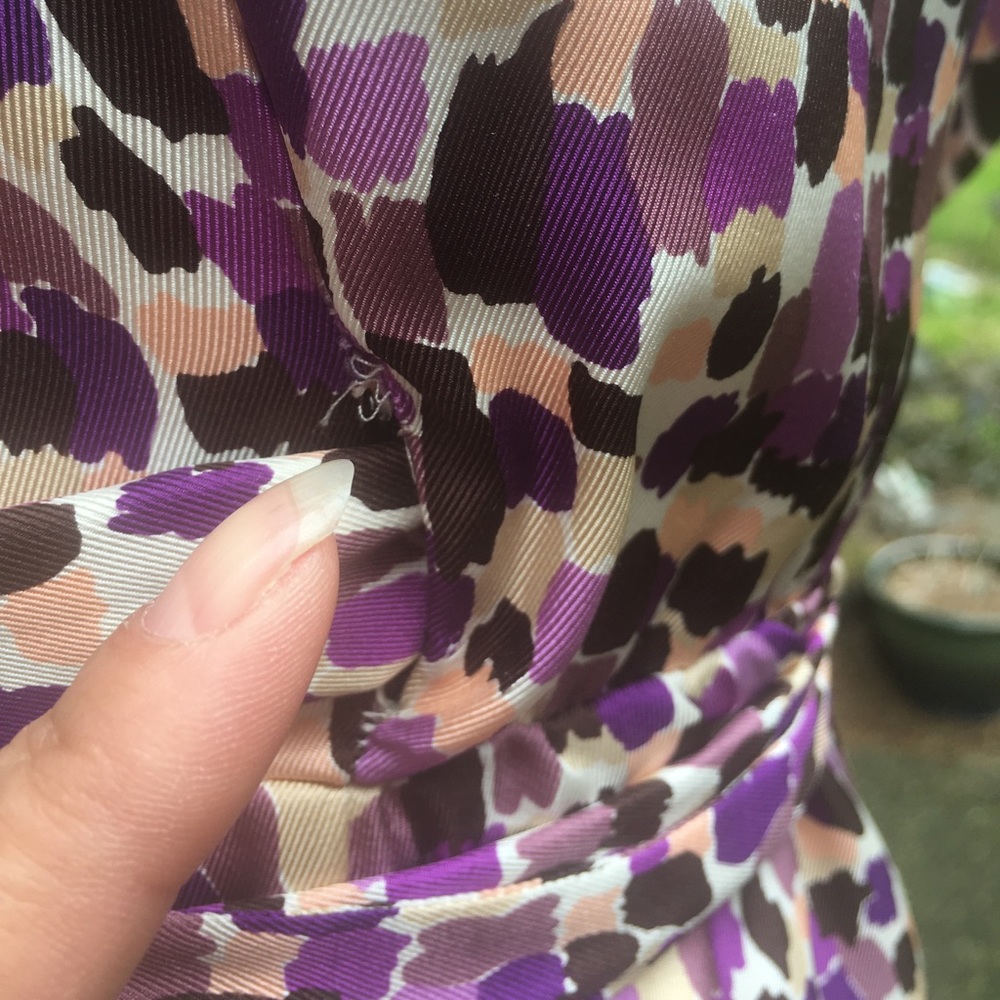 Kate Spade Aubrey Purple/White/Peach/Tan Wrap Silk Dress with Sash - Size 2. - Picture 12 of 17